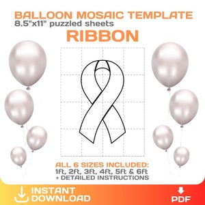 Modèle de mosaïque de ruban, bricolage, ruban rose, mosaïque de ballons | Chapiteau, ruban sur le cancer, ruban de sensibilisation, imprimable, PDF, téléchargement immédiat