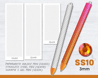 Rhinestone Pen Pattern, Bundle, Rhinestone Pen Blank Templates, SS10, svg, png, Makerflo & Inkjoy and Stainless Steel pens, Instant Download