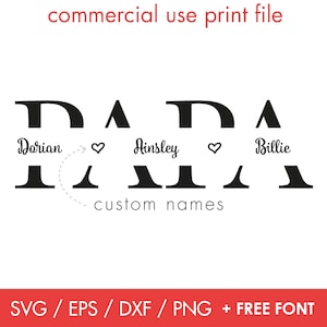 modificabile, cornice con nome diviso PAPA, monogramma, personalizzato, maglietta papà svg, festa del papà svg, contorno papà, file tagliato al laser, png, download immediato