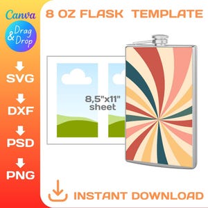 8 oz flask label blank template for sublimation, DIY, svg, png, dxf, Cricut, Canva, Silhouette, Instant Download