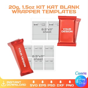 Pusty szablon opakowania Kit Kat, PAKIET, niestandardowy, czekoladowy upominek na przyjęcie, edytowalny, svg, Cricut, png, Canva, natychmiastowe pobranie