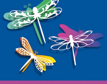 3D Layered Dragonfly SVG Bundle: Papercut Template (Digital Download)