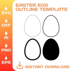 Contorno de huevo de Pascua SVG, forma de huevo, PNG, fondo transparente, huevo simple, silueta, archivo de corte, Cricut, descarga instantánea