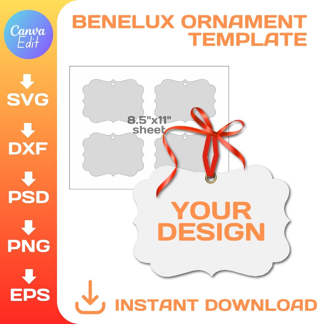 Benelux Ornament Blank Template, Christmas Ornament Outline, DIY