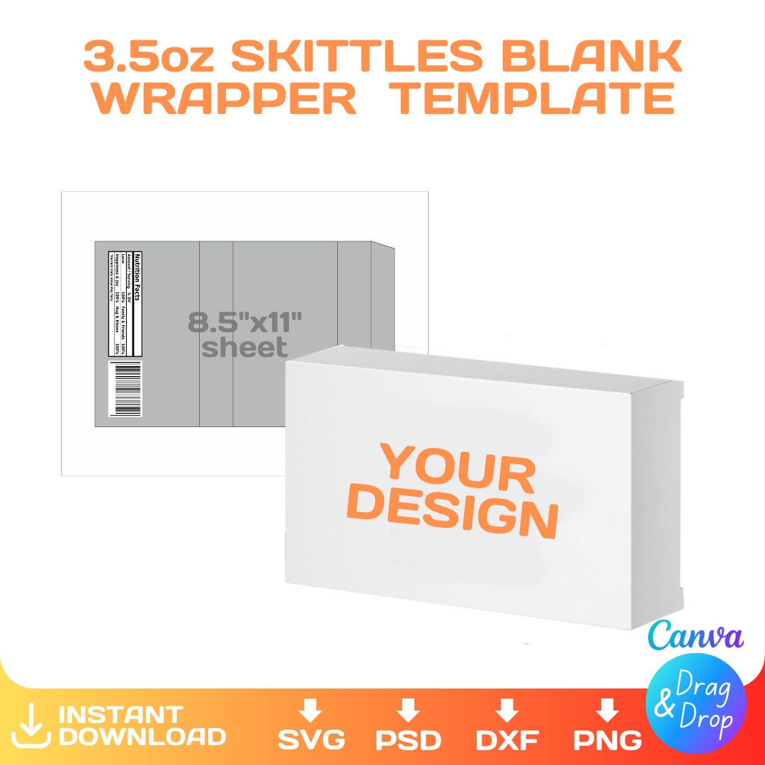 Skittles wrap template, 3.5 oz, Rainbow Candy Blank Template, Custom, candy treat bag template, editable, svg, Cricut, png, Canva
