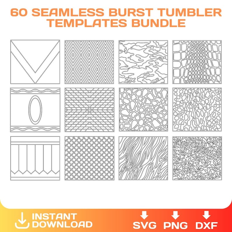 May include: A set of 12 black and white seamless patterns for tumblers. The patterns include geometric shapes, animal prints, and nature-inspired designs. The patterns are perfect for creating unique and personalised tumblers.