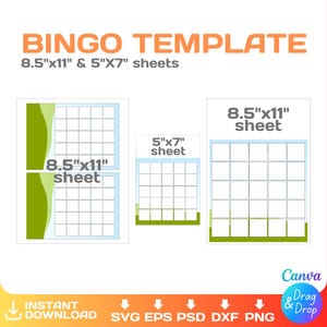 Bingo Game BLANK template, custom, empty bingo card, DIY, editable, svg, Cricut, png, Canva, cut files, printable, instant download