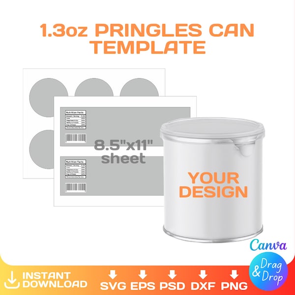 Pringles Can wrap blank template, 1.3oz, Chip Can Label template, custom, DIY, party favor, svg, Cricut, png, Canva, Instant Download