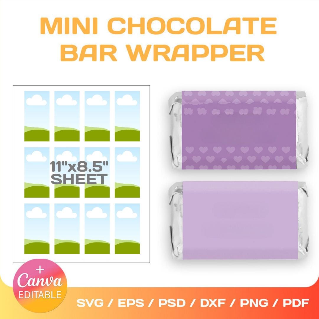 Mini Chocolate Bar Wrapper Template: Custom Candy Party Favor (SVG, PNG ...