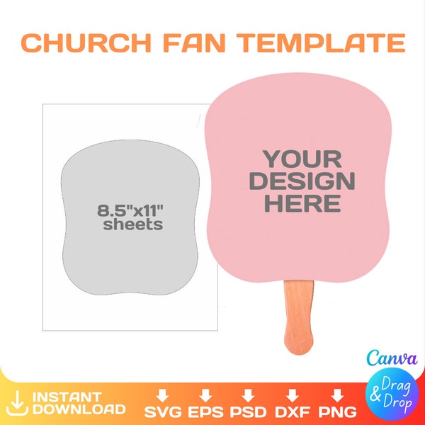Church Fan blank template, DIY, editable, wedding paddle fan, svg, Cricut, png, Canva, Instant Download