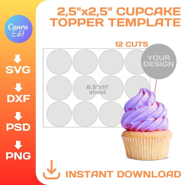 2.5 inches cupcake toppers template, Multipurpose circle Layered labels, DIY, svg, png, dxf, Cricut, Canva, Silhouette, Instant Download
