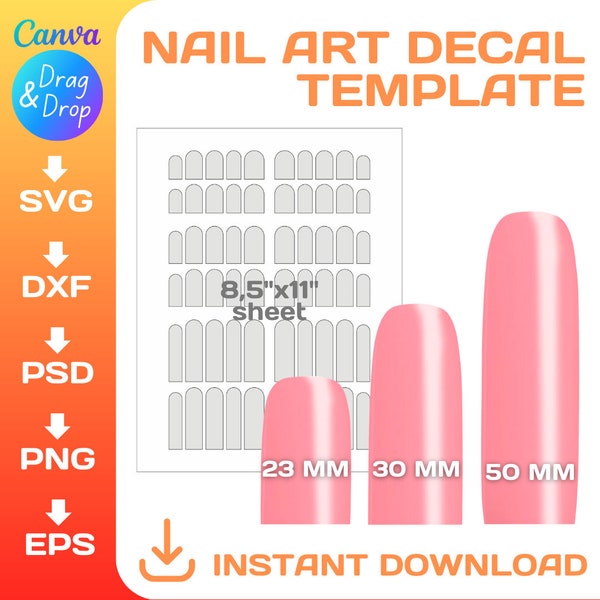 Round Nail BLANK template, Bundle, custom nail art decal, png, Canva, svg, Cricut, printable, instant download