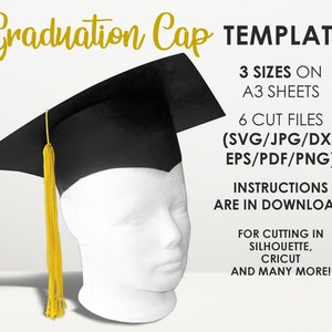 3D Graduation Cap template, grad cap craft, graduate hat, png, Canva, svg, Cricut, 3 sizes, pack, DIY, printable, instant download