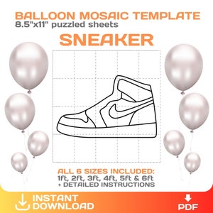 Mosaico di scarpe da ginnastica da modello di palloncini, tema sportivo, fai da te, stencil alti, palloncino a mosaico di scarpe, stampabile, PDF, download immediato