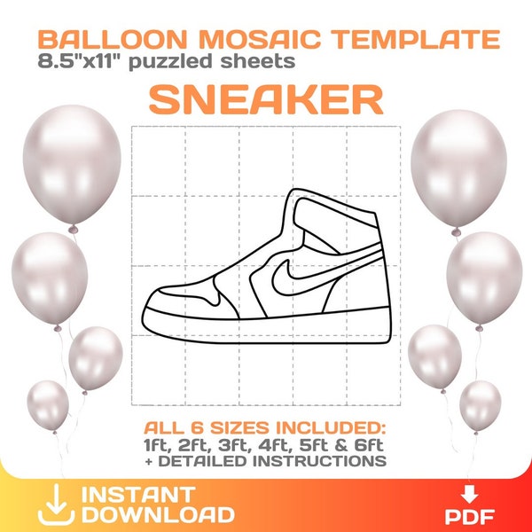 Sneaker Mosaic from Balloons Template, sport theme, DIY, tall stencils, shoe mosaic balloon, printable, PDF, instant download