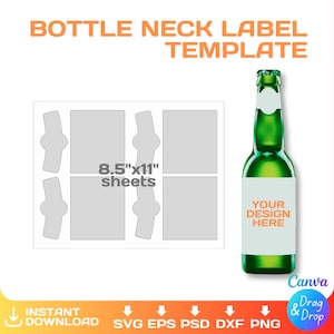 Lege sjabloon bieretiket, bewerkbaar, sjabloon bierhals fles, svg, Cricut, png, canva, direct downloaden