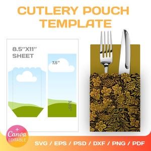Szablon etui na sztućce: uchwyt na papier DIY (SVG, Cricut, Canva)