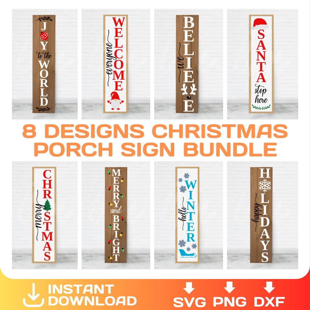 8x Christmas Porch Sign Svg, Bundle, Christmas Vertical Sign, Christmas ...