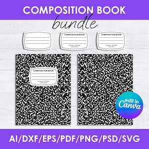 Composition Book Cover SVG Bundle: Notebook Label Template (Digital Download)
