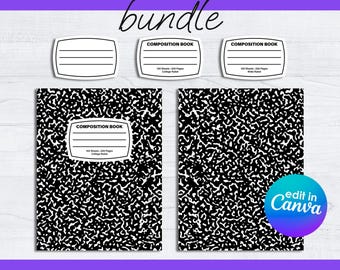 Composition Book Cover SVG Bundle: Notebook Label Template (Digital Download)