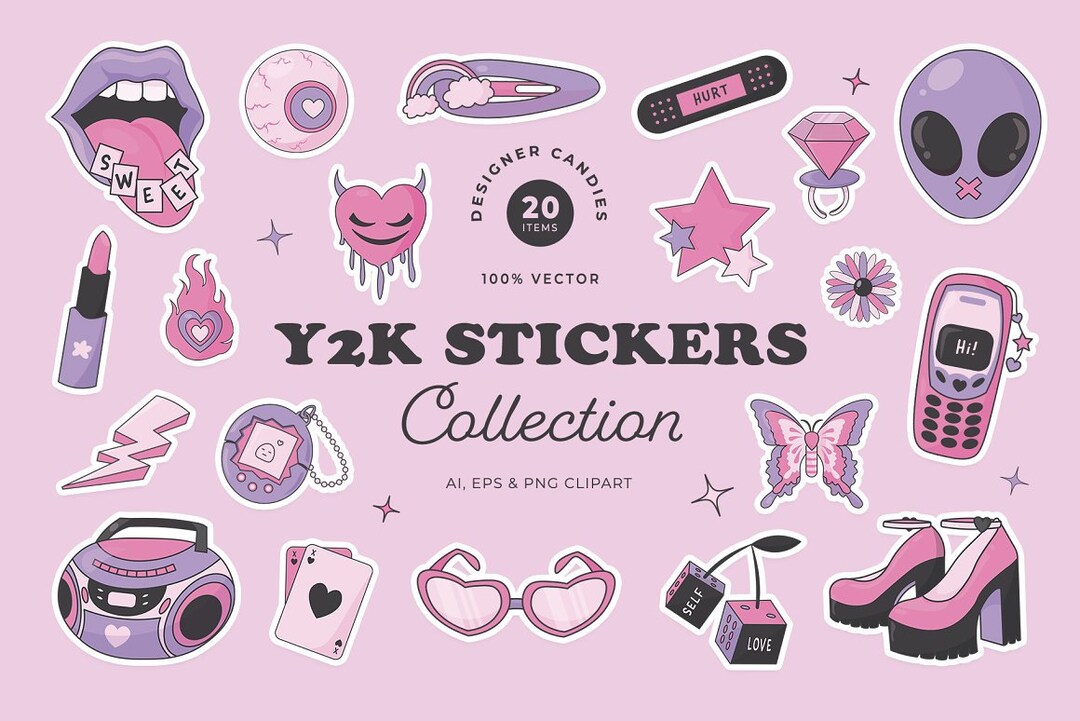 Y2k Sticker Clean Y2K Stickers Illustration Set .ai .eps Extension - Etsy