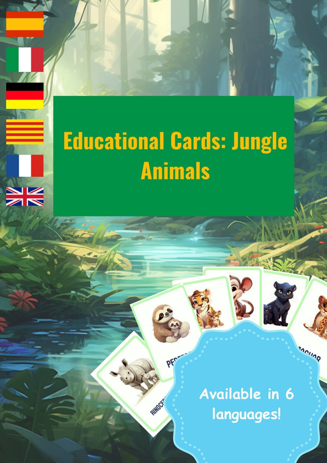 Digital Flash Cards Meet the Animals of the Jungle ENGLISH Etsy