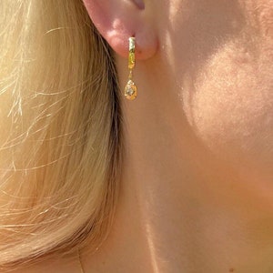 Citrine Earrings, 925 Sterling Silver November Birthstone Earrings, Gold Citrine Hoop Earrings, November Birthday Gift, Christmas Gift