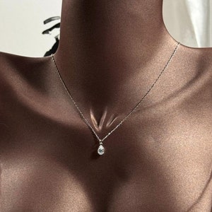 CZ Diamond Necklace, April Birthstone Necklace, 925 Sterling Silver Diamond Necklace, Dainty Minimalist Necklace, Birthday Gift