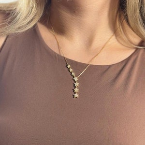 Gouden ster lariatketting, asymmetrische Y-vorm druppelster hanger, sterketting, verjaardagscadeaus, kerstcadeau, Valentijnsdagcadeau
