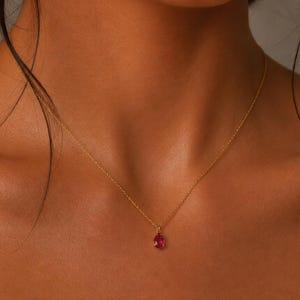 Dainty Ruby Pendant Necklace, 925 Sterling Silver, July Birthstone