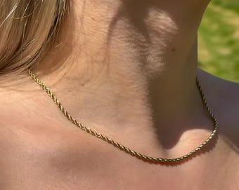 Gold Rope Chain Necklace, 18k Gold Plated Stainless Steel