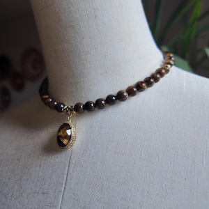 Tiger Eye Necklace, Gemstone Vintage Necklace, Natural Gemstone Jewelry, 8mm Beaded Necklace, Protective Stone Pendant, Handmade Jewelry