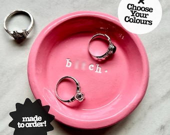 Handmade Clay Ring Dish: ‘B*tch’, Funny Insult Trinket Holder