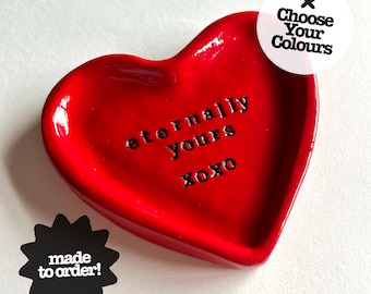 Handmade Personalised Heart Shaped Clay Trinket/Ring Dish with Hand Stamped Embossed Letters