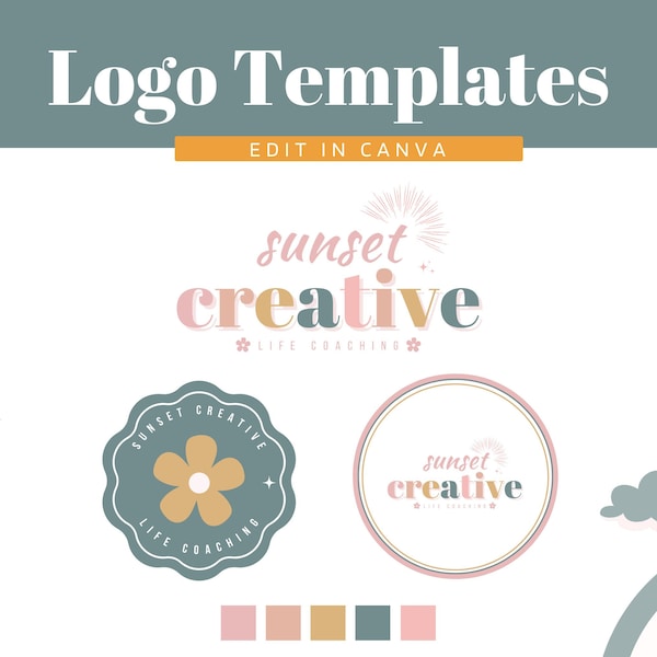 Premade Logo Templates, Pastel Color Boutique Logo, Sunset Creative Logo, Editable Canva Logo Template, Retro Business Logo - Edit in Canva