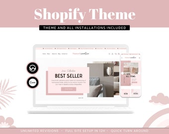 Shopify-thema, Rose Shopify-websitesjabloon, Shopify Pink Design, schattig minimaal en strak ontwerp, bewerkbare Canva-sjablonen, Shopify 2.0-thema