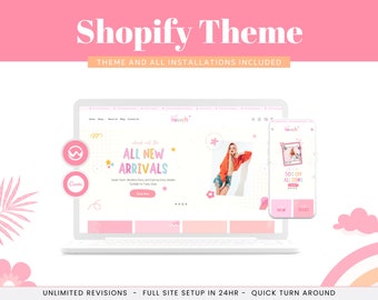 Shopify Theme, Pastel Color Shopify Fashion Theme, Cute & Minimal Design Shopify Template, Editable Canva Banners, Installation Included