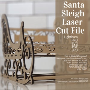 Santa Sleigh Laser Cut File, Christmas, SVG, Lightburn, PNG, JPG, Home Decor, Christmas Decor, napkin holder