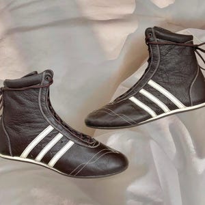 Adidas Boxing Biker Boots Brown Leather Moto Vintage Ballerina Motocross Balletcore Wrestling Boxer Shoes Cyber Grunge Gorpcore Alternative