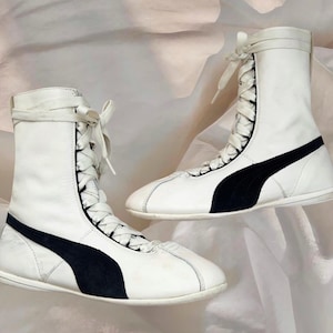 Puma X Rihanna Eskiva Boots Boxing Shoes Cream White Suede Leather Biker Vintage Ballerina Moto Motocross Balletcore Wrestling Boxer Cyber