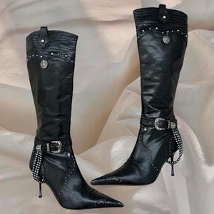 El Dantes Archive Boots Black Leather Cowboy Cowgirl Point Toe Studs Goth Gorpcore Baroque Glam Designer Iconic Y2K 90s 00s Vintage
