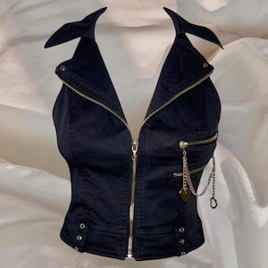 Morgan De Toi Black Top Y2K Grunge Vest Zipper 00s Vintage 2000s Aesthetic