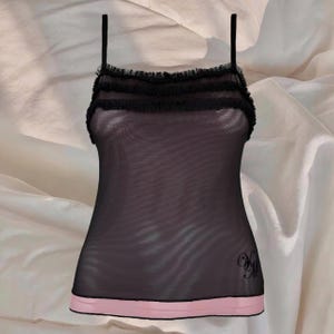 Vive Maria Cami Crop Top Black Pink Mesh Y2K Cute Softgirl Coquette Cottage Goth Alternative See Through Camisole 00s Vintage 2000s