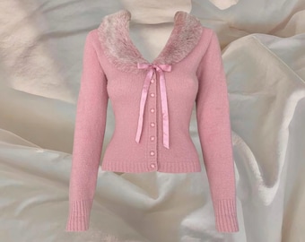 Cardigan Morgan De Toi vintage rose Coquette Cottage mignon Softgirl tricot pull pull Rare adorable glam vintage des années 2000