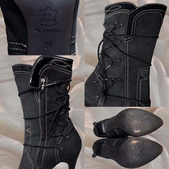 Diesel Boots Lace up Gray Leather Heels Y2K Grunge Archive