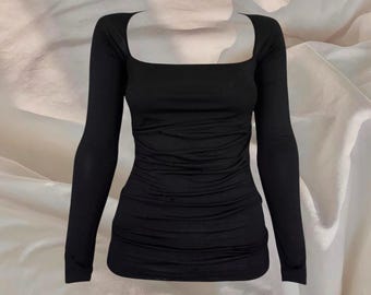 Plein Sud Longsleeve Bluse Top Designer Schwarz Goth Alternative Cyber Subversive Kultige Whimsygoth Minimalistisches Minimalistisches Top Y2K 00s