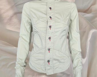 Diesel Iconic Rare Archive Beige Sage Cotton Lace-Up Corset Back Jacket Gorpcore Utility Cyber Alternative Grunge Y2K 00s Vintage 2000s