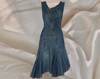 Y2K Plein Sud Jeans Bustier Denim Midi Dress With Zipper