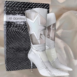 El Dantes witte leren laarzen puntige teen doorzichtige hoge hakken cowboy Gorpcore glamour designer Y2K jaren 00 vintage jaren 2000