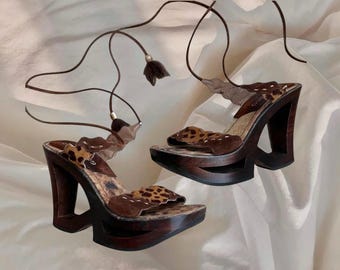El Dantes laarzen namaakbont platform bruin dierenprint wilde boho exotische sexy glamour designer Y2K jaren 00 vintage jaren 2000 esthetiek